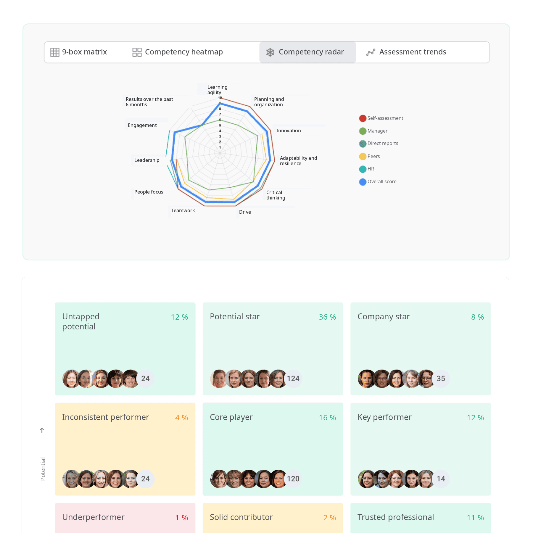 Appraise 9-box matrix and competency radar