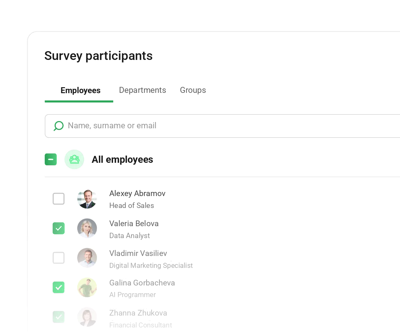 Appraise survey participant selection